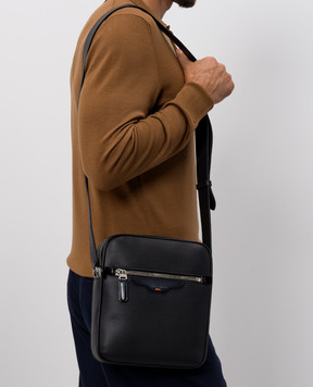 Santoni Black leather bag with logo UIBBA2913ENAITB