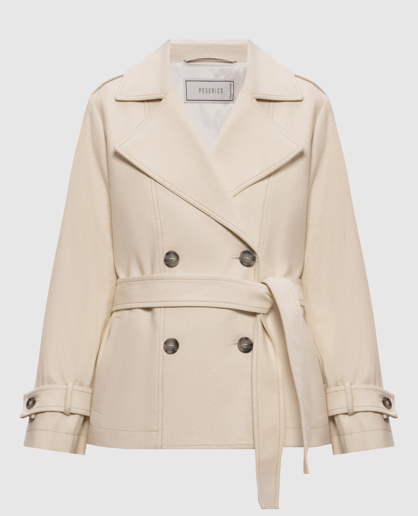 Ivory cropped trench coat with lurex