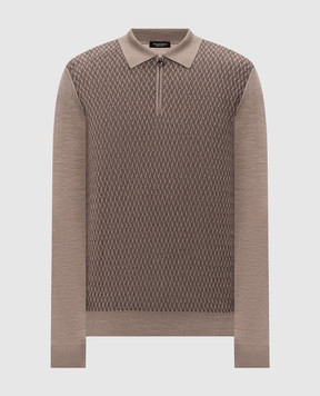 Stefano Ricci Brown wool, silk and cashmere polo shirt with a pattern KE04003P30E26360