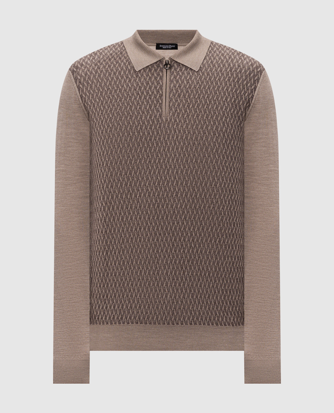 Brown wool, silk and cashmere polo shirt with a pattern