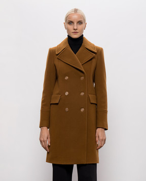 Dondup Brown double-breasted coat with wool DJ845WF0192DXXX