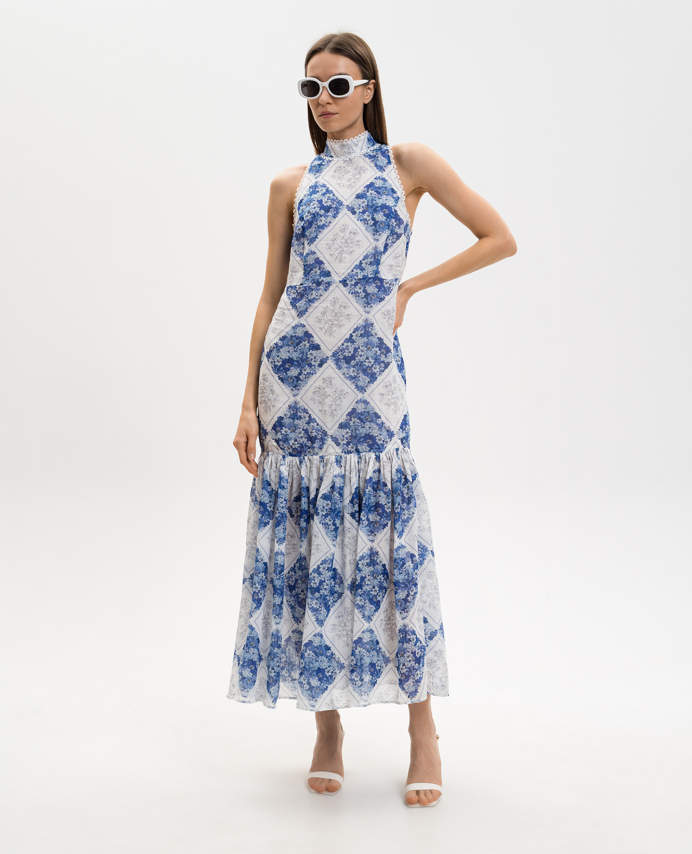 

White midi dress with printed sash Twinset