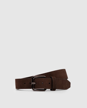 Peserico Dark brown suede belt with logo engraving R72040C0CC930