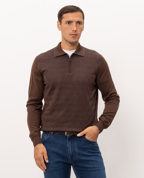 Stefano Ricci Brown wool, silk and cashmere polo shirt with a pattern KE08025P30E26476