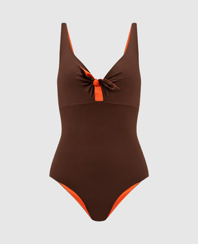 Fisico Brown reversible swimsuit with logo patch CC01MB