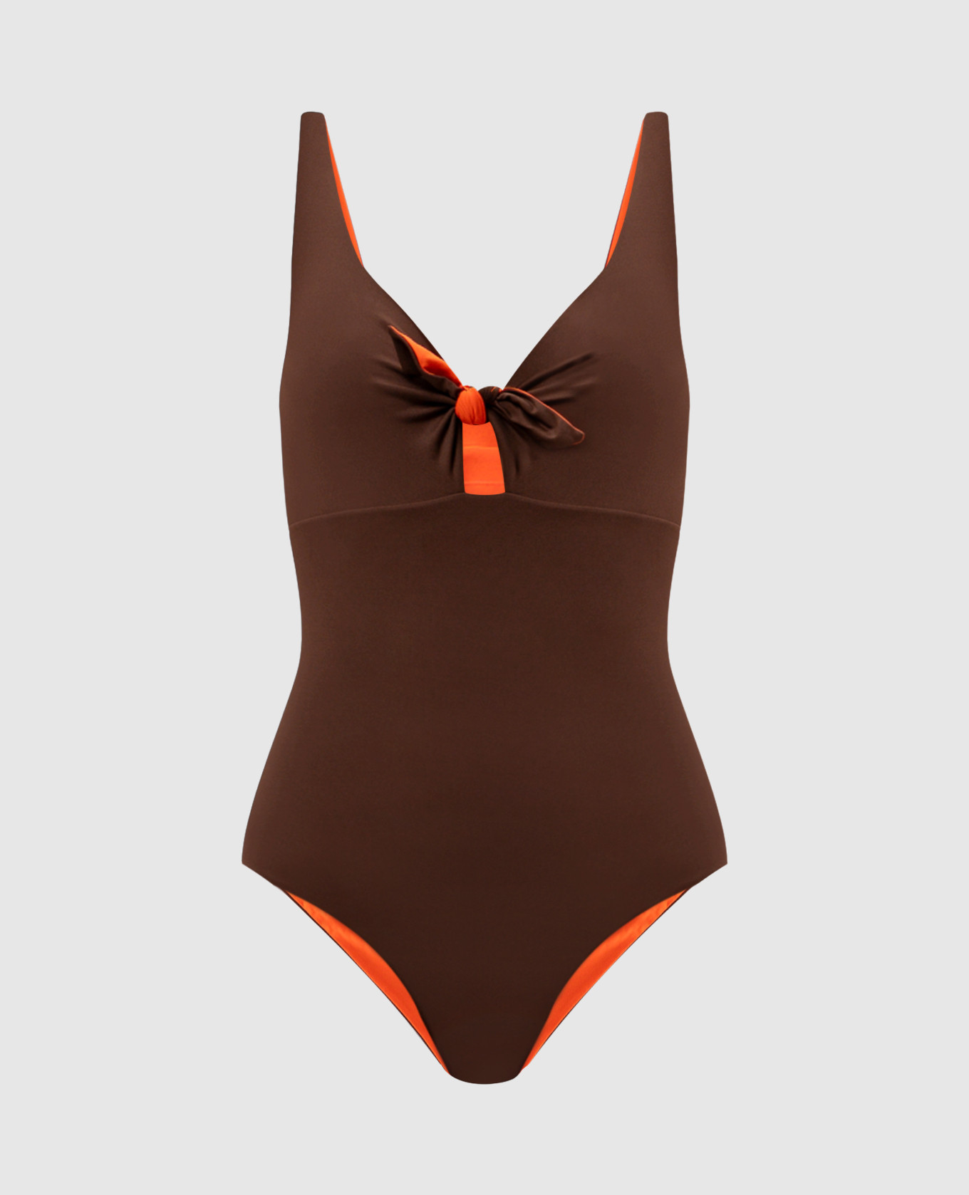 Brown reversible swimsuit with logo patch