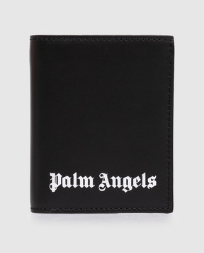 Palm Angels Black leather wallet with contrasting logo PMNC024S26LEA001m