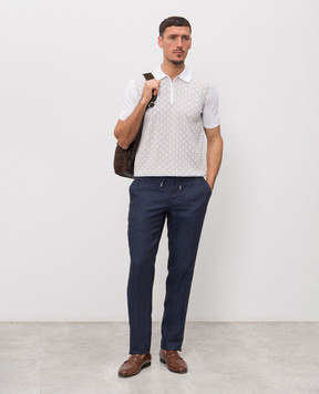 Bertolo Cashmere Navy blue linen pants 611625