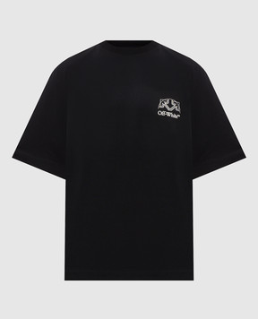 Off-White Black T-shirt with logo and emblem print 44MAA120F26J01E
