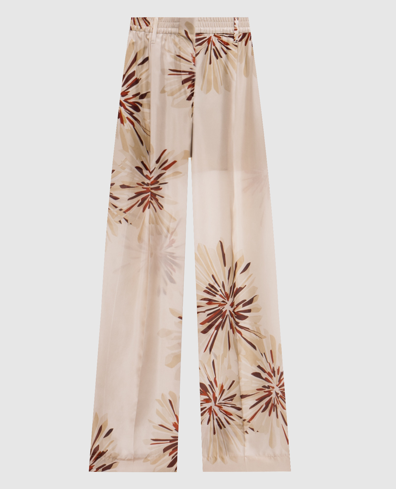 Beige silk pants with floral print