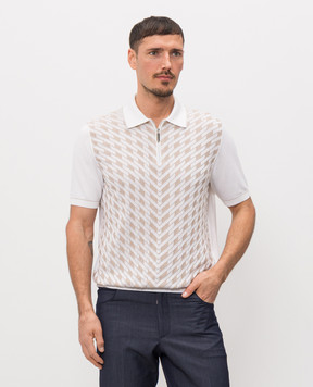 Stefano Ricci Ivory polo with geometric silk pattern K818115P31F26281
