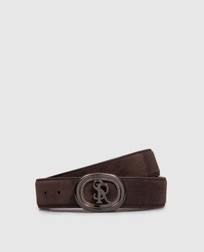 Stefano Ricci Brown suede belt with logo monogram N381SDC575U