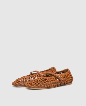 Babe Pay Pls Brown leather ballet flats with weaving BALETY