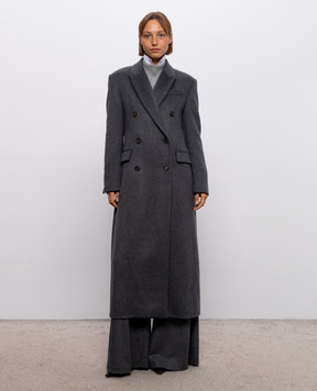 Brunello Cucinelli Grey double-breasted cashmere coat with monil chain MD5039673