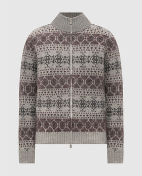 Brunello Cucinelli Gray cashmere cardigan with a pattern M22506316