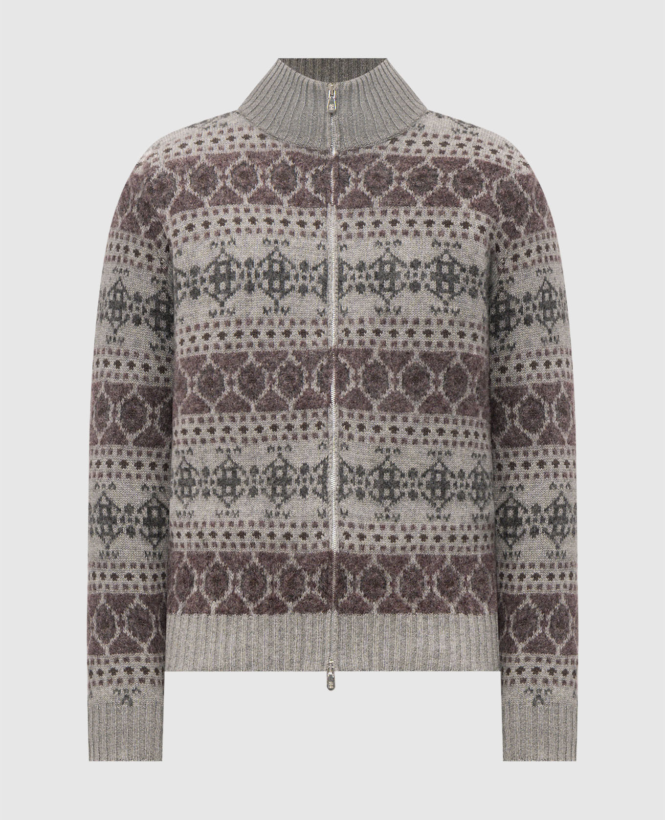 Gray cashmere cardigan with a pattern