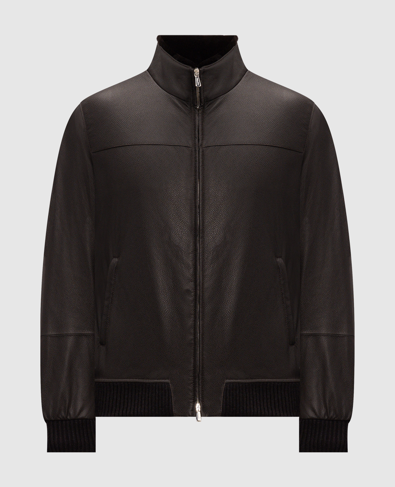 Brown leather jacket with mink fur
