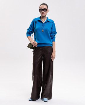 Alemais Claudia blue wool sweater with polo collar 7548K