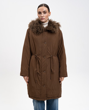Yves Salomon Army Brown down parka with sheepskin lining 26WFM00905J05W