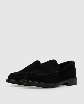 Doucal's Black suede loafers with fur trim DD8738BRUGUM252