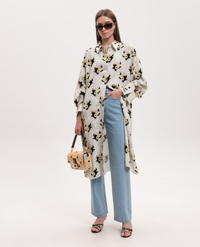 Fendi Ivory silk shirt dress with floral print FDD591AW9H