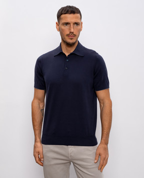 Brunello Cucinelli Blue polo with piping M29800125