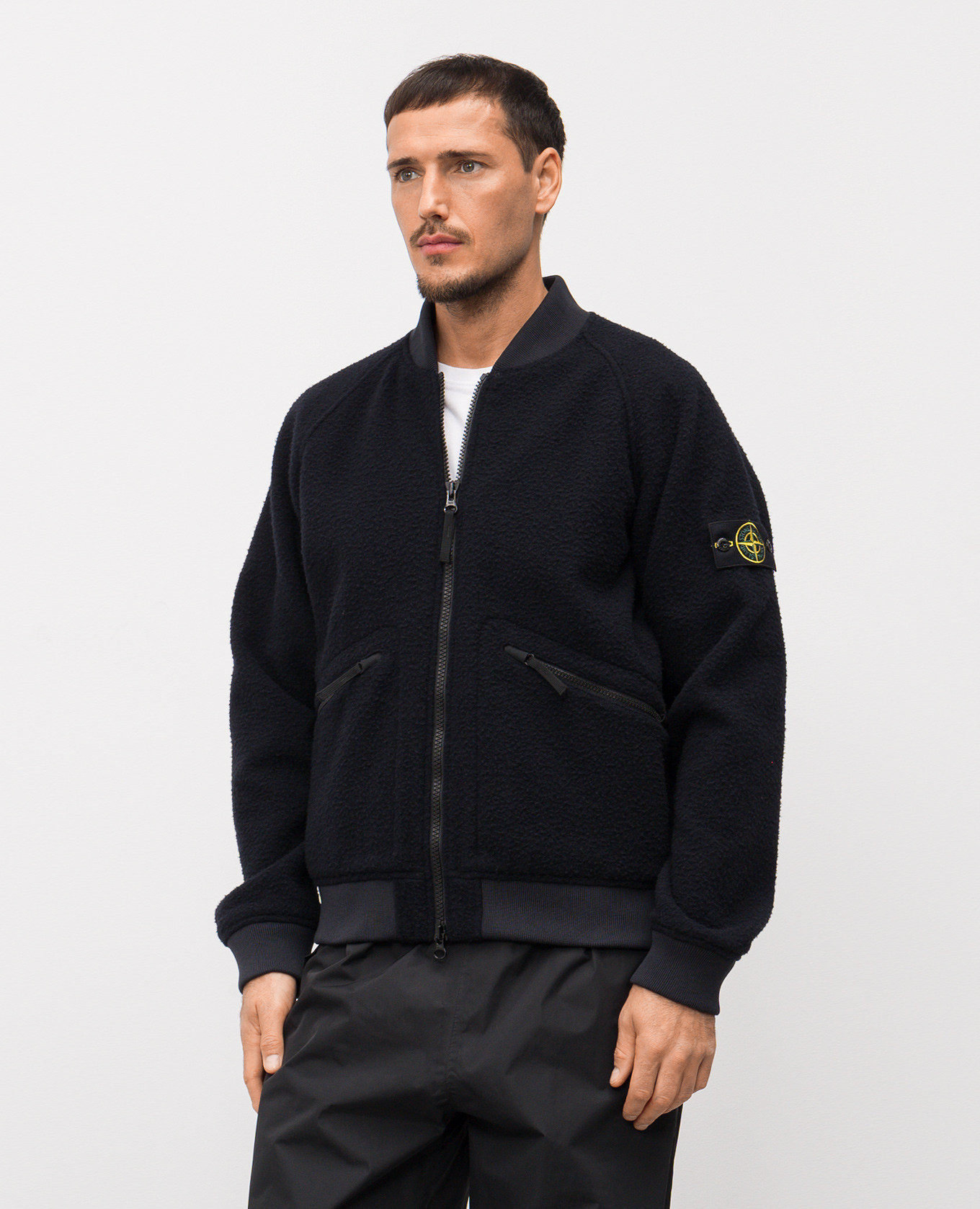 

Blue wool bomber jacket with logo Stone Island
