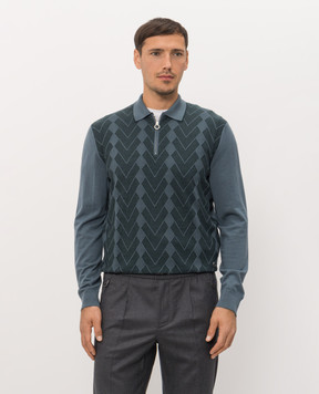 Stefano Ricci Green wool and silk polo shirt with geometric pattern KE06021P30E26407