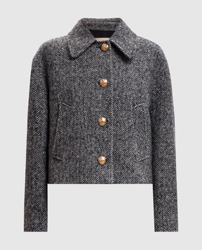 Valentino Gray cropped coat with patterned wool 9B3CJ485ABG