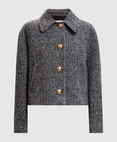Gray cropped coat with patterned wool