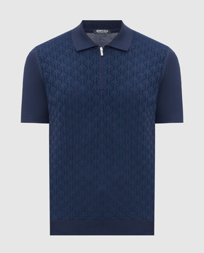 Bertolo Cashmere Blue polo shirt with patterned silk 902529002542