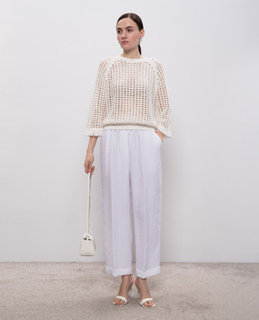 Peserico White openwork jumper with sequins and fringe A99047F0709110