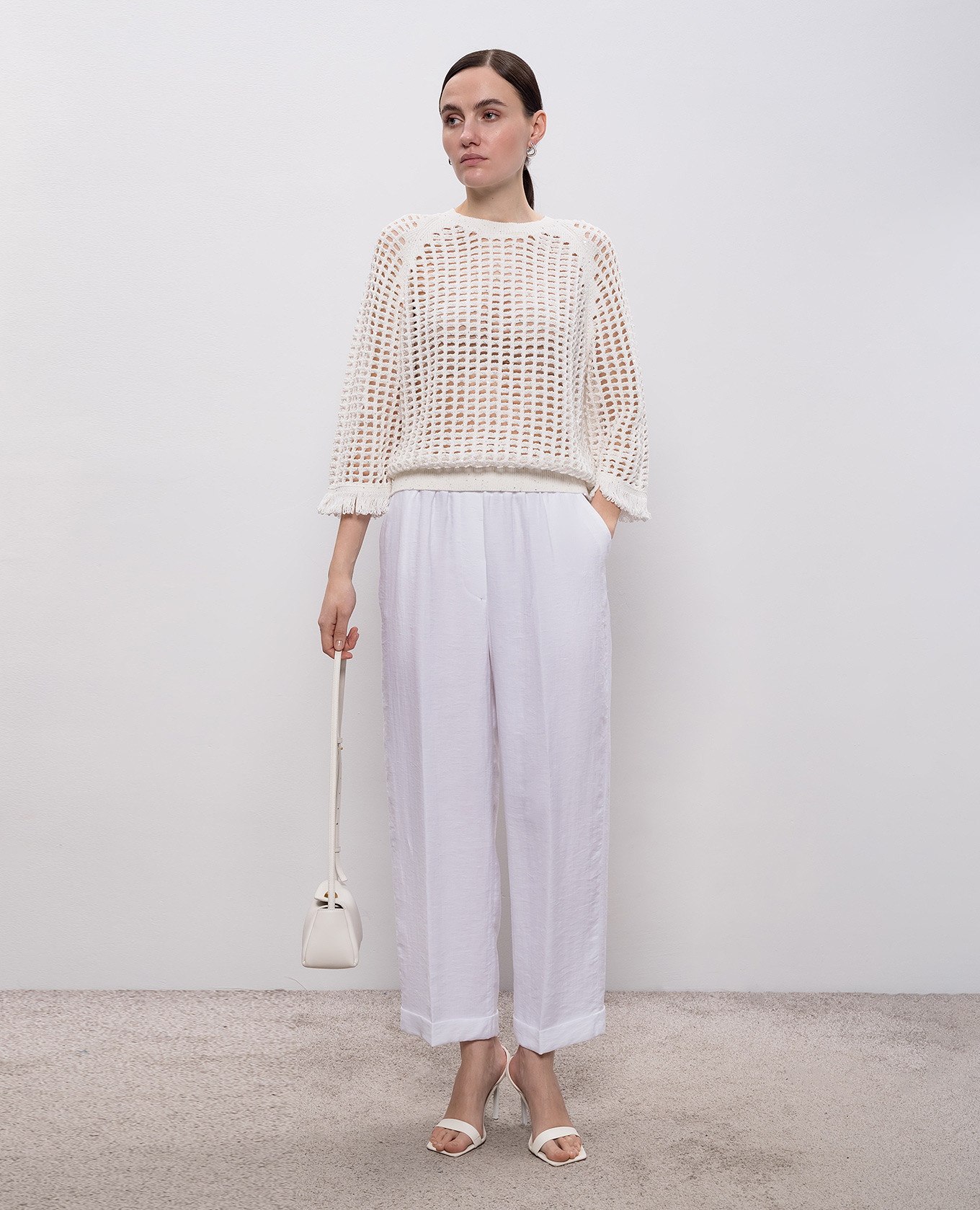 White openwork jumper with sequins and fringe Peserico 2