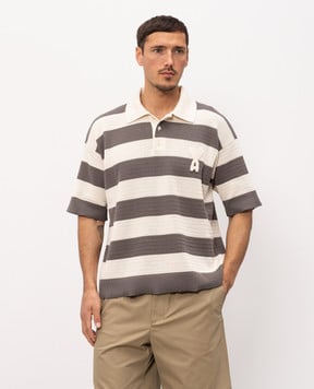 Ami Paris Beige striped polo shirt with emblem HPL432KN0153