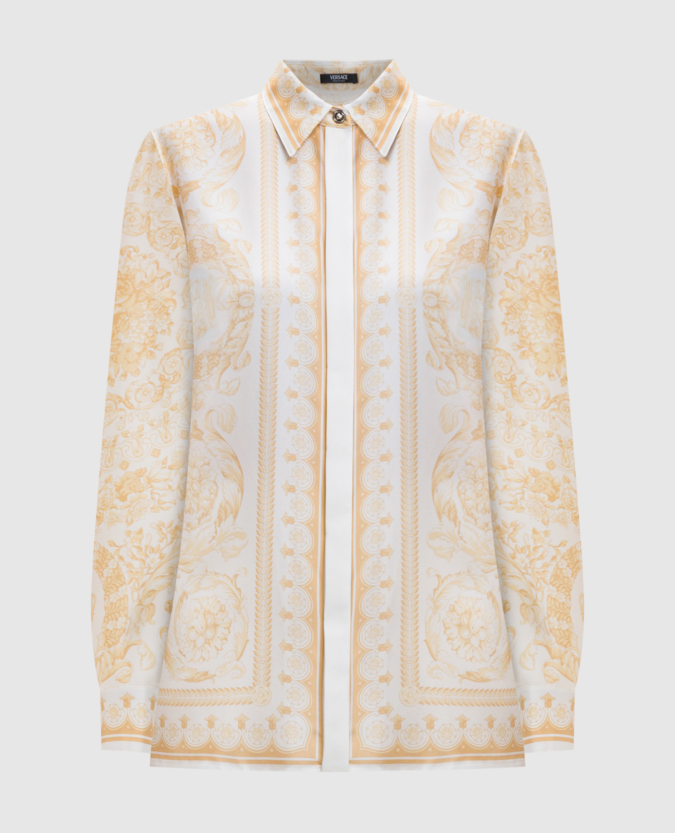 White silk blouse with Barocco Jacquard print