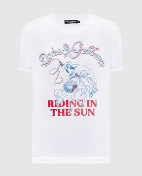 Dolce&Gabbana White T-shirt with print and embroidery F8N08ZGDDMV