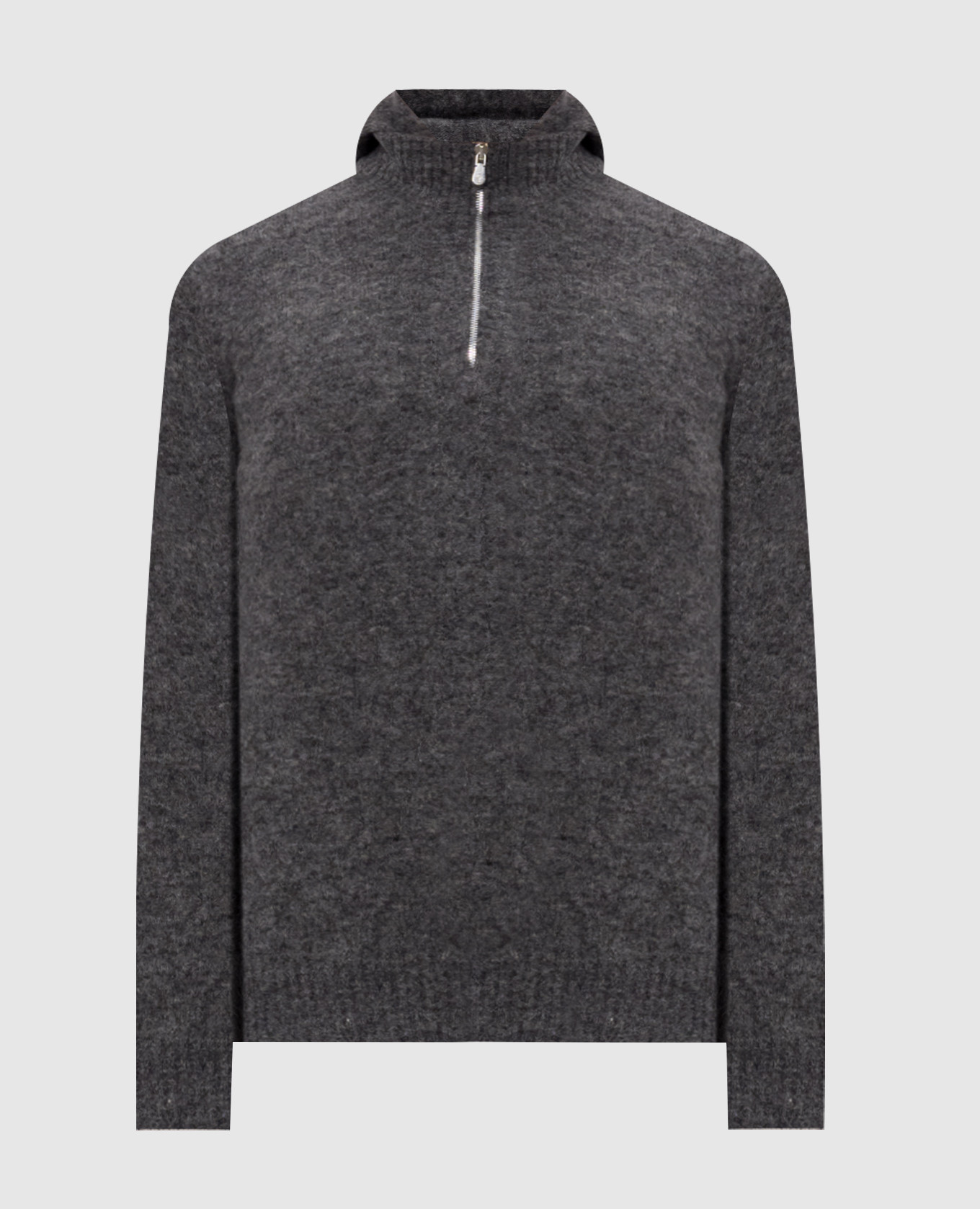 Grey alpaca and cashmere hooded sweater Brunello Cucinelli
