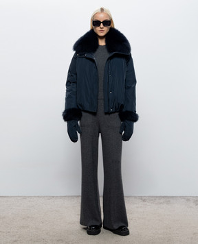 Yves Salomon Army Blue down jacket with fox fur 25WYV05866DOTM