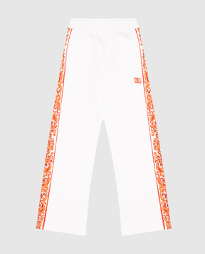 Dolce&Gabbana Children's white sweatpants with DG logo monogram embroidery L5JPI8G7P4K56