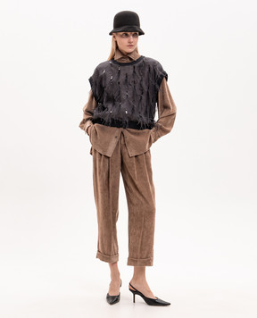 Brunello Cucinelli Brown corduroy shirt with monil chain MP547M1P06