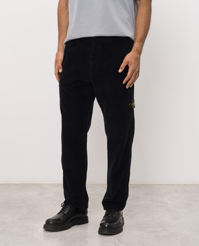 Stone Island Blue corduroy pants with logo patch L2S153100059S0212