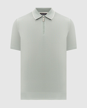 Stefano Ricci Green silk polo shirt with crocodile leather inserts K616006Z41F26102
