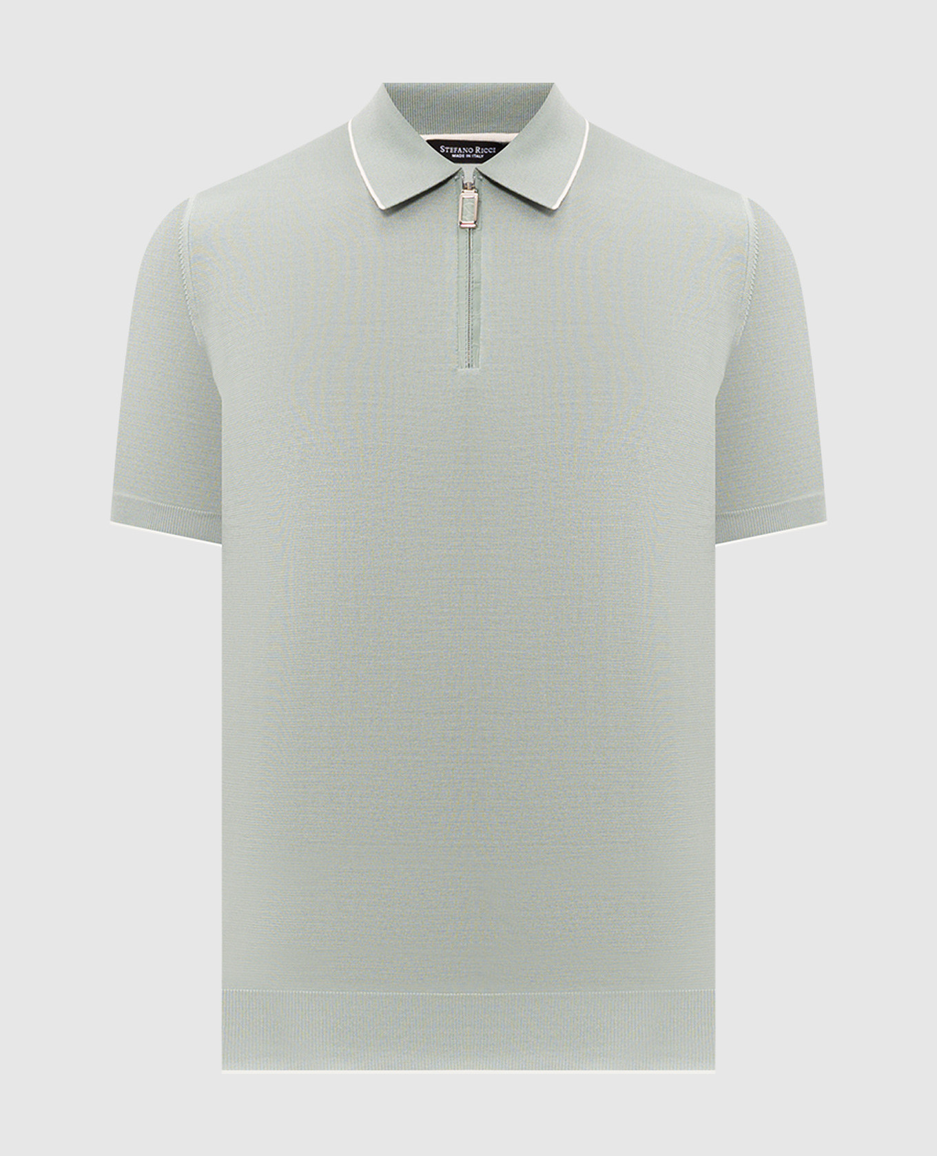 Green silk polo shirt with crocodile leather inserts