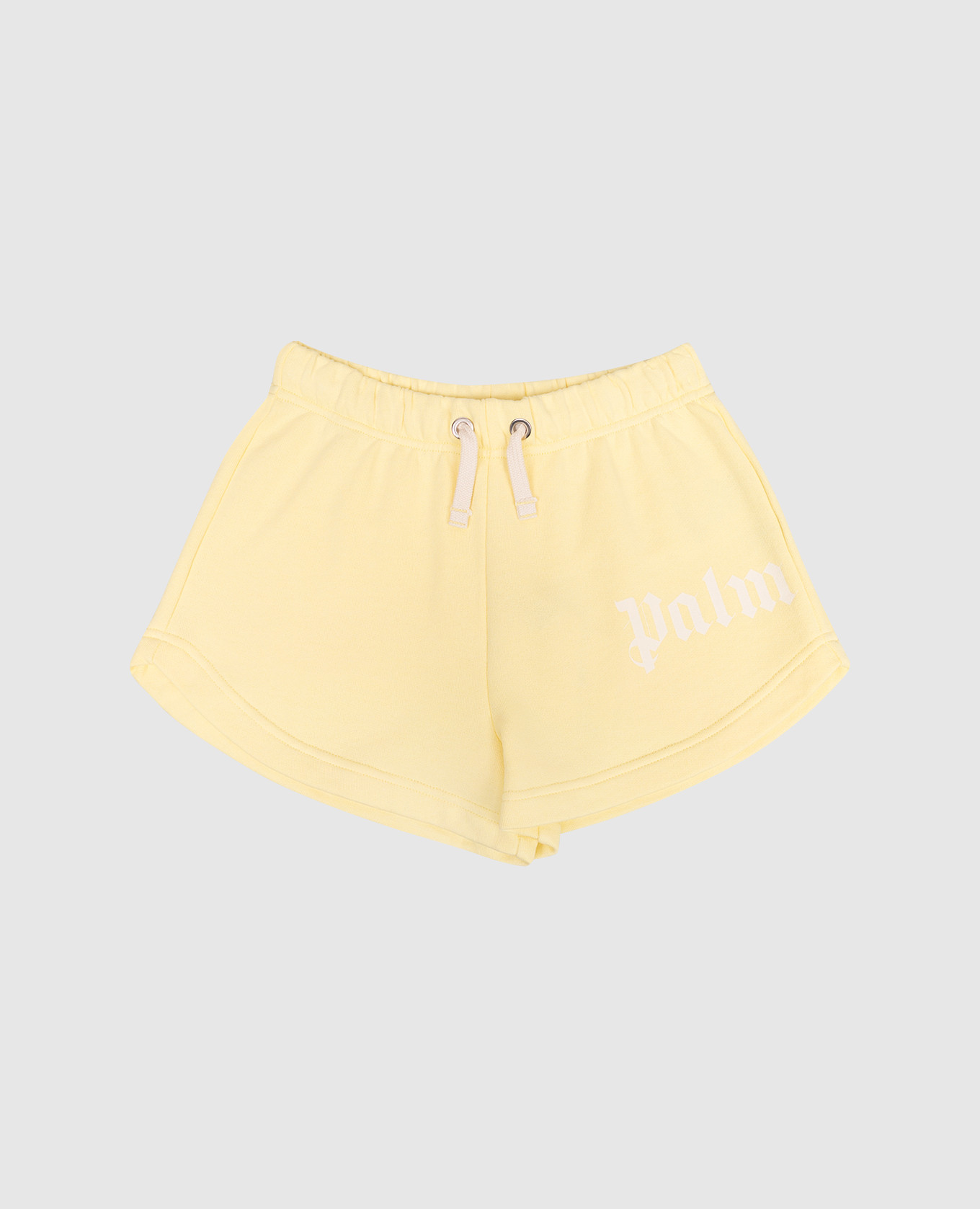 Children's yellow shorts with logo print