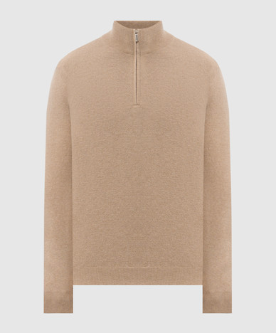 Beige cashmere sweater with zipper