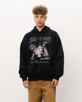 Vetements Black hoodie with print MH27HD205Bm