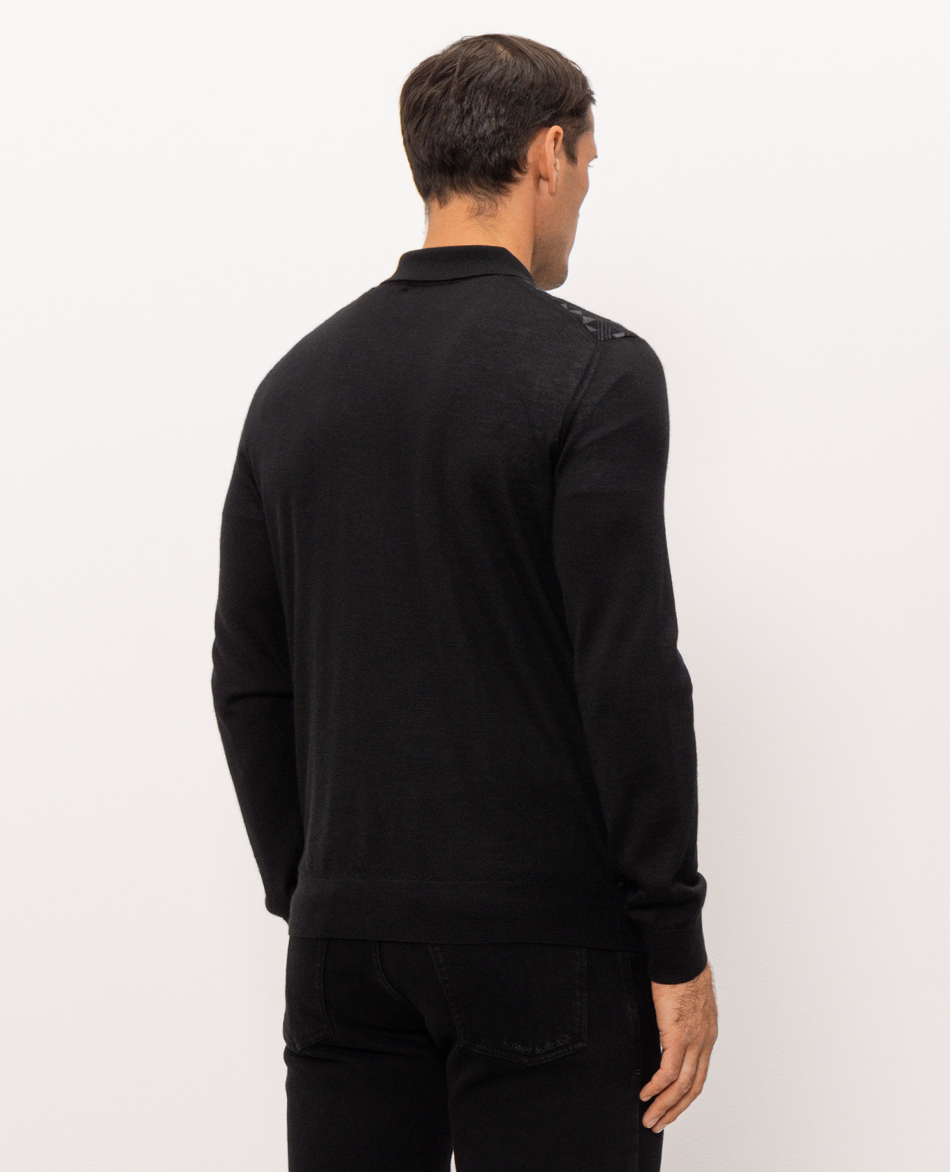 Black cashmere and silk polo shirt with geometric pattern Stefano Ricci 4