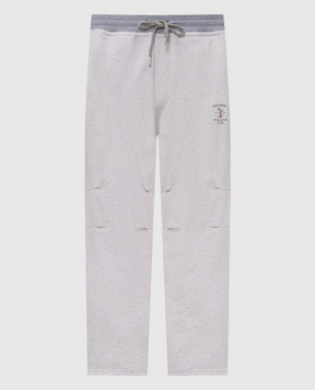 Brunello Cucinelli Grey melange sweatpants with embroidery MM8263388G