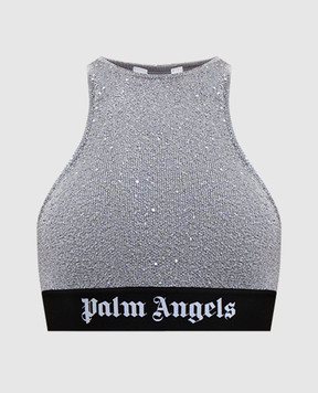 Palm Angels Gray sequined top with logo PWHT001G23KNI001