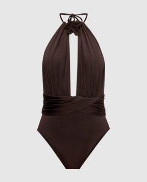 Twinset Brown swimsuit with brooch 261LMME00
